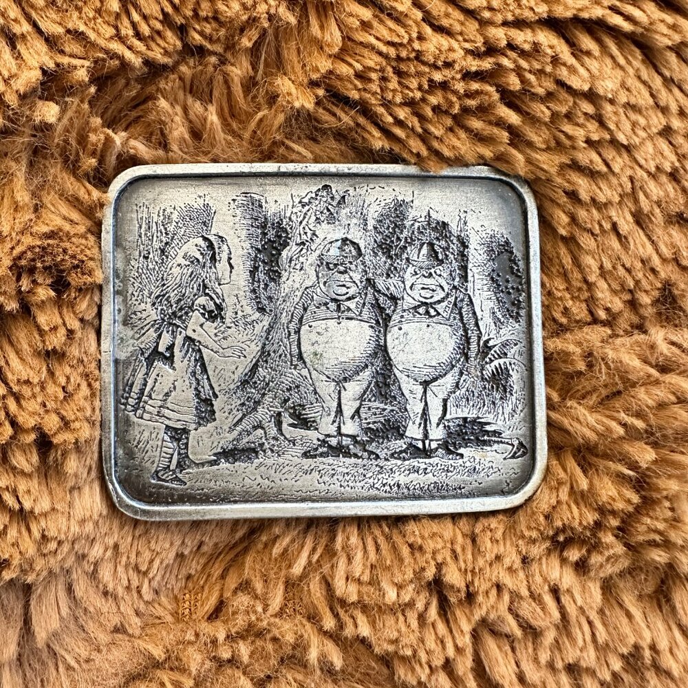 Vintage Alice in Wonderland Brass Belt Buckle